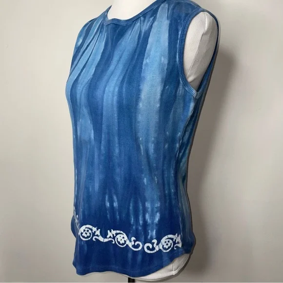 Gramicci Women's Vintage Tank Top Ribbed Cotton Blend Size L Tye Dye Blue USA - Picture 3 of 10